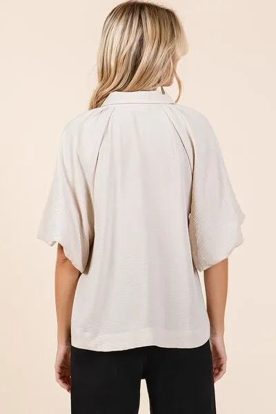 Mittoshop Airflow Short Bubble Sleeve Button Down Shirt sold by Charming Charlie product image thumbnail 2