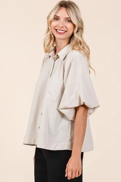 Mittoshop Airflow Short Bubble Sleeve Button Down Shirt sold by Charming Charlie product image thumbnail 4
