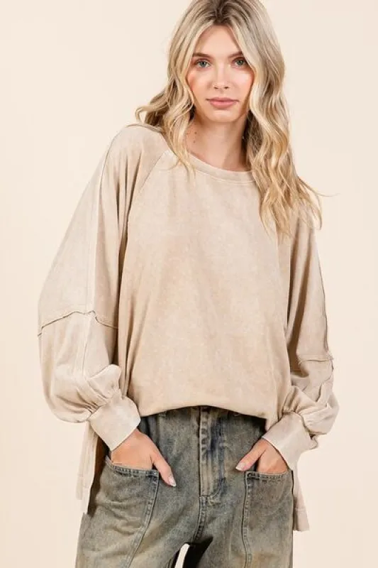 Mittoshop Mineral Wash Raglan Long Sleeve Oversized Top sold by Charming Charlie