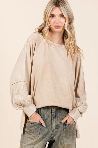 Mittoshop Mineral Wash Raglan Long Sleeve Oversized Top sold by Charming Charlie