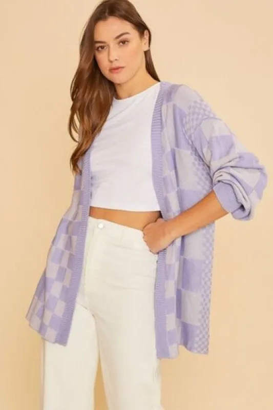 Annie Wear Checkered Open Front Drop Shoulder Cardigan sold by Charming Charlie
