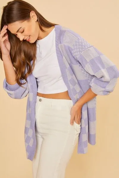 Annie Wear Checkered Open Front Drop Shoulder Cardigan sold by Charming Charlie product image thumbnail 2