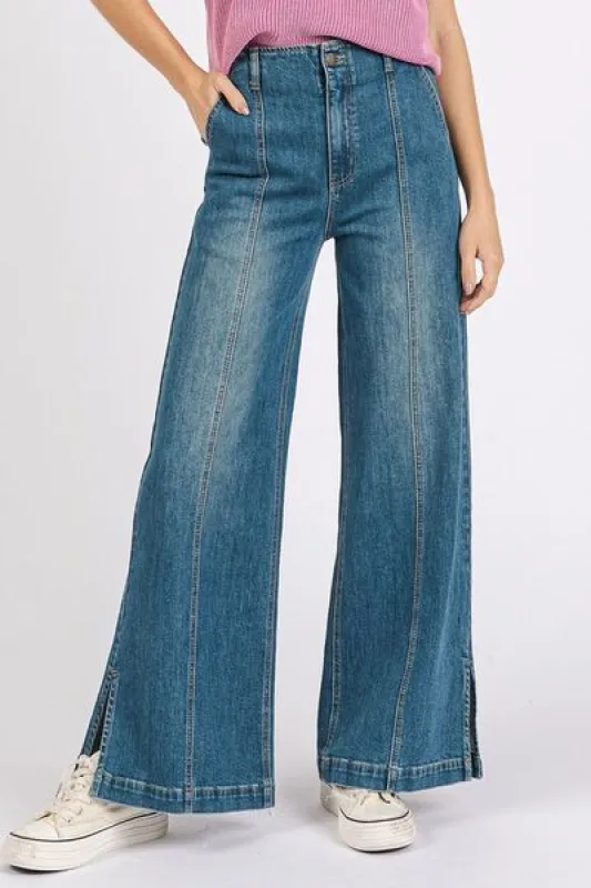 Mittoshop Medium Wash Seam Detail Wide Leg Denim Jeans sold by Charming Charlie