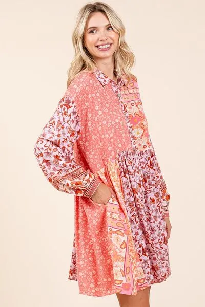 Mittoshop Floral Button Detail Long Sleeve Shirt Dress sold by Charming Charlie product image thumbnail 4