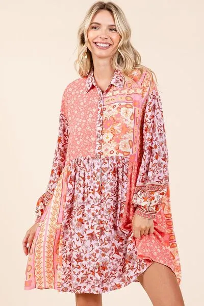 Mittoshop Floral Button Detail Long Sleeve Shirt Dress sold by Charming Charlie