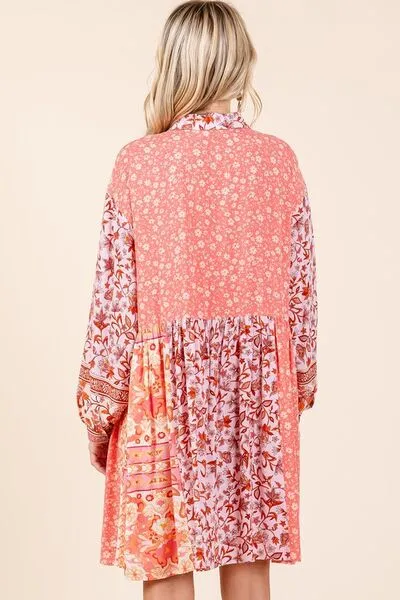 Mittoshop Floral Button Detail Long Sleeve Shirt Dress sold by Charming Charlie product image thumbnail 5