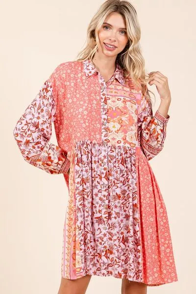 Mittoshop Floral Button Detail Long Sleeve Shirt Dress sold by Charming Charlie product image thumbnail 2