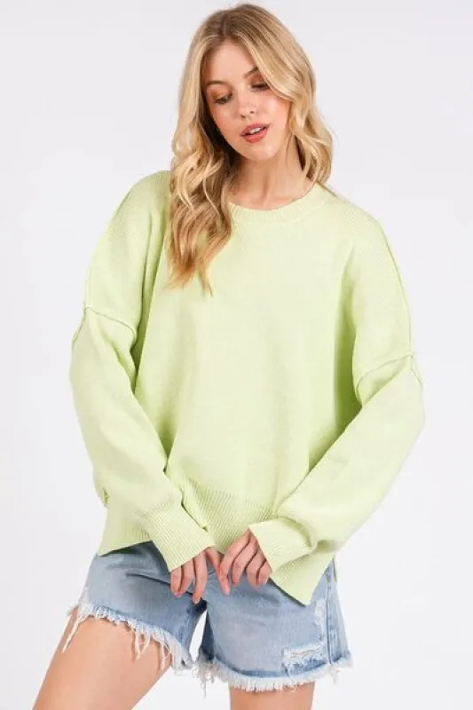 Mittoshop Side Slit Round Neck Drop Shoulder Sweater sold by Charming Charlie