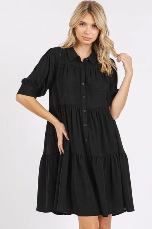 Mittoshop Button Detail Collared Neck Tiered Shirt Dress sold by Charming Charlie