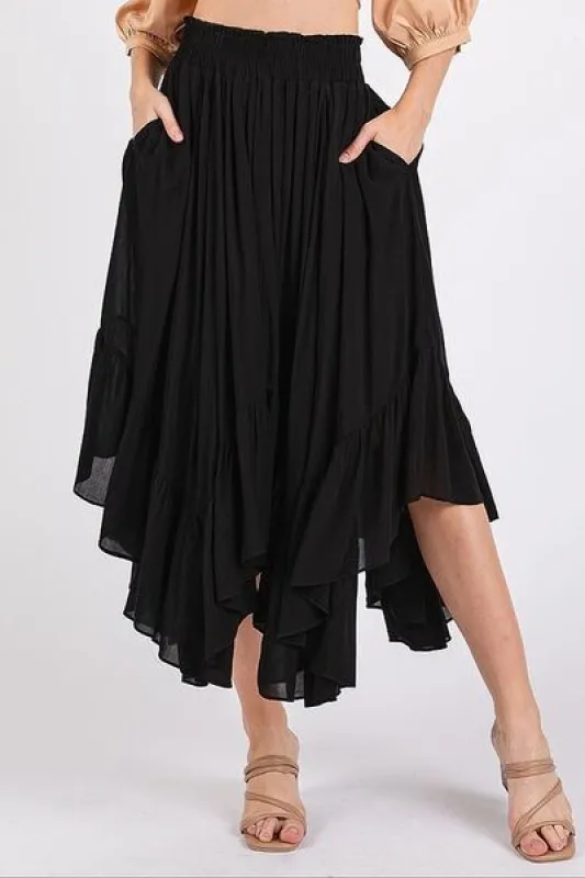 Mittoshop Handkerchief Hem Elastic Waist Pocket Midi Skirt sold by Charming Charlie