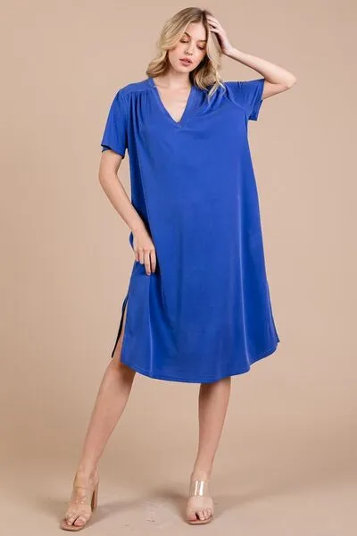 Ces Femme Side Slit Short Sleeve Midi Dress with Pockets sold by Charming Charlie product image thumbnail 4