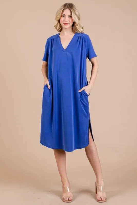 Ces Femme Side Slit Short Sleeve Midi Dress with Pockets sold by Charming Charlie