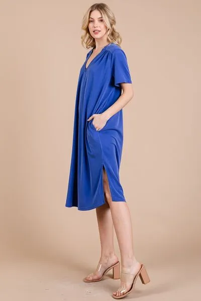 Ces Femme Side Slit Short Sleeve Midi Dress with Pockets sold by Charming Charlie product image thumbnail 5