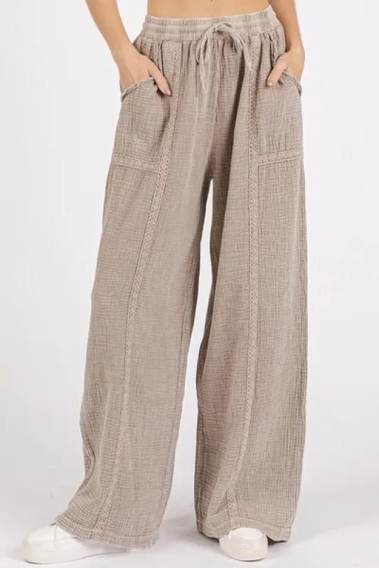 Mittoshop Lace Trim Detail Elastic Waist Cotton Gauze Pants sold by Charming Charlie