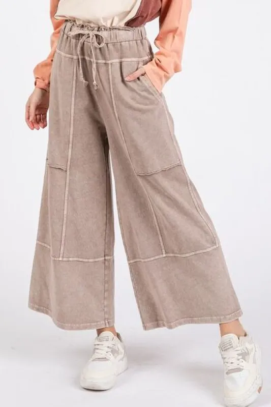 Mittoshop Mineral Wash Seam French Terry Wide Leg Pants sold by Charming Charlie
