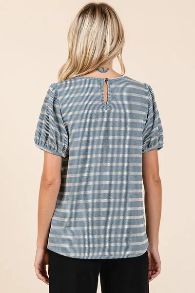 Mittoshop Contrast Striped Short Puff Sleeve Knit Top sold by Charming Charlie product image thumbnail 5