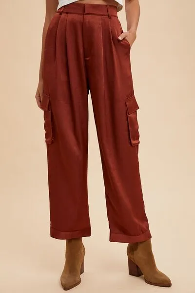 Annie Wear Wide Leg Cargo Satin Pants sold by Charming Charlie