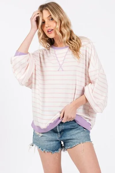 Ces Femme Striped Round Neck Drop Shoulder Sweatshirt sold by Charming Charlie product image thumbnail 2