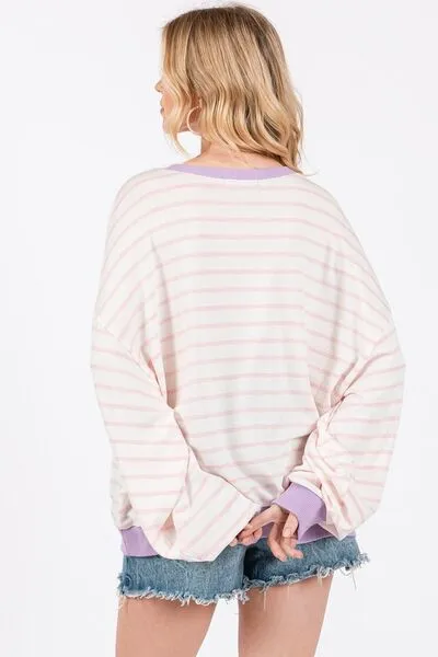 Ces Femme Striped Round Neck Drop Shoulder Sweatshirt sold by Charming Charlie product image thumbnail 4