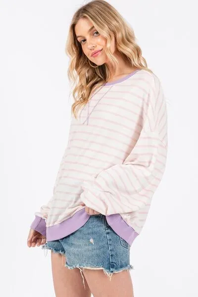 Ces Femme Striped Round Neck Drop Shoulder Sweatshirt sold by Charming Charlie product image thumbnail 3