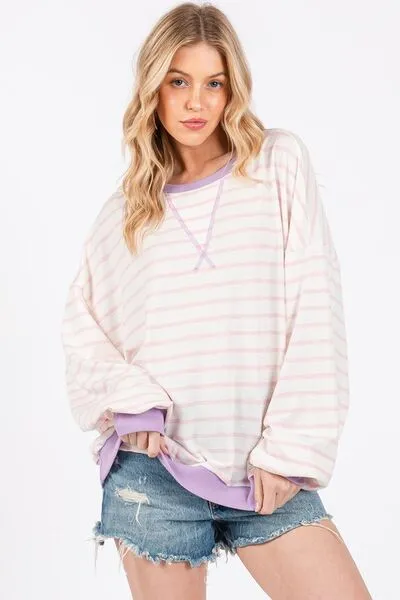 Ces Femme Striped Round Neck Drop Shoulder Sweatshirt sold by Charming Charlie