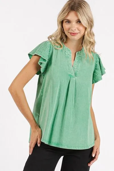 Mittoshop Mix Media Ruffle Short Sleeve Mineral Wash Top sold by Charming Charlie product image thumbnail 3