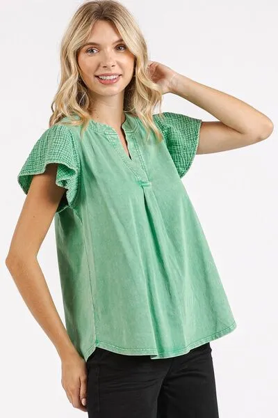 Mittoshop Mix Media Ruffle Short Sleeve Mineral Wash Top sold by Charming Charlie product image thumbnail 4