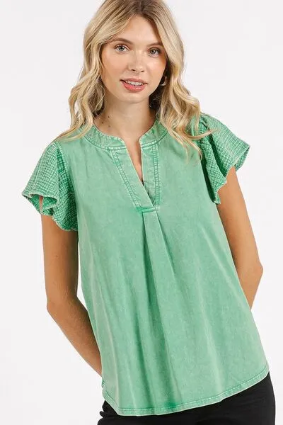 Mittoshop Mix Media Ruffle Short Sleeve Mineral Wash Top sold by Charming Charlie product image thumbnail 5