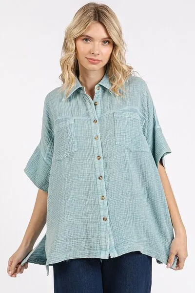 Mittoshop Mineral Wash Gauze Oversized Short Sleeve Shirt sold by Charming Charlie product image thumbnail 3
