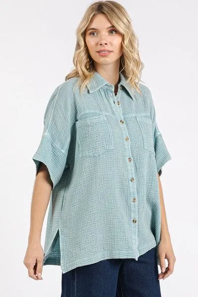 Mittoshop Mineral Wash Gauze Oversized Short Sleeve Shirt sold by Charming Charlie product image thumbnail 4
