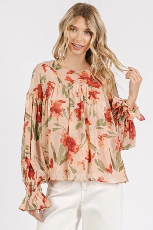 Mittoshop Floral Round Neck Flounce Sleeve Blouse sold by Charming Charlie