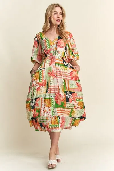 ADORA Floral V-Neck Puff Sleeve Midi Dress sold by Charming Charlie product image thumbnail 2