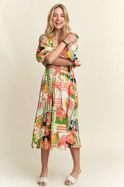 ADORA Floral V-Neck Puff Sleeve Midi Dress sold by Charming Charlie product image thumbnail 3
