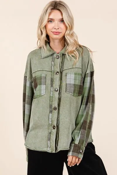 Mittoshop Button Down Contrast Plaid Patchwork Shacket sold by Charming Charlie product image thumbnail 3