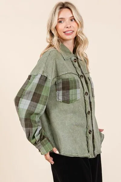Mittoshop Button Down Contrast Plaid Patchwork Shacket sold by Charming Charlie product image thumbnail 5