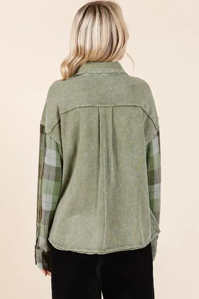 Mittoshop Button Down Contrast Plaid Patchwork Shacket sold by Charming Charlie product image thumbnail 2