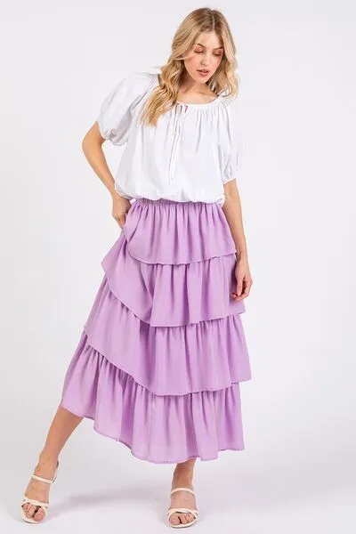 Mittoshop Chiffon Ruffle Layer Elastic Waist Midi Skirt sold by Charming Charlie product image thumbnail 2