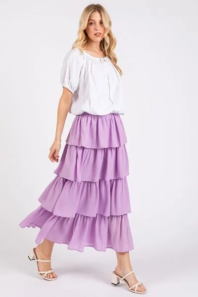 Mittoshop Chiffon Ruffle Layer Elastic Waist Midi Skirt sold by Charming Charlie