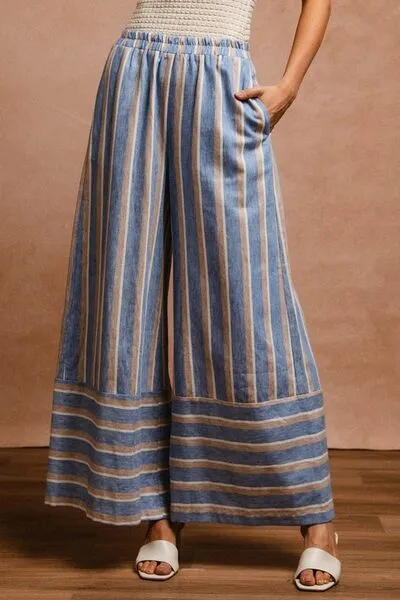 BiBi Striped Wide Leg Pants with Pockets sold by Charming Charlie