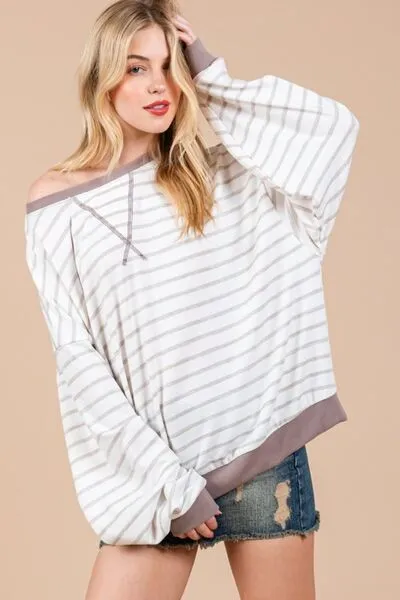 Ces Femme Striped Round Neck Drop Shoulder Sweatshirt sold by Charming Charlie product image thumbnail 3
