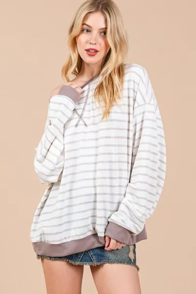 Ces Femme Striped Round Neck Drop Shoulder Sweatshirt sold by Charming Charlie