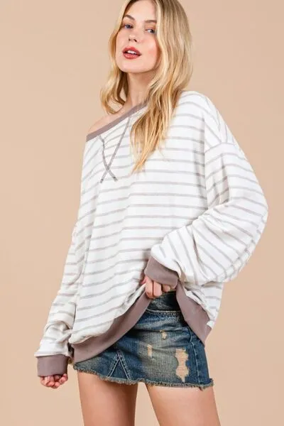 Ces Femme Striped Round Neck Drop Shoulder Sweatshirt sold by Charming Charlie product image thumbnail 4