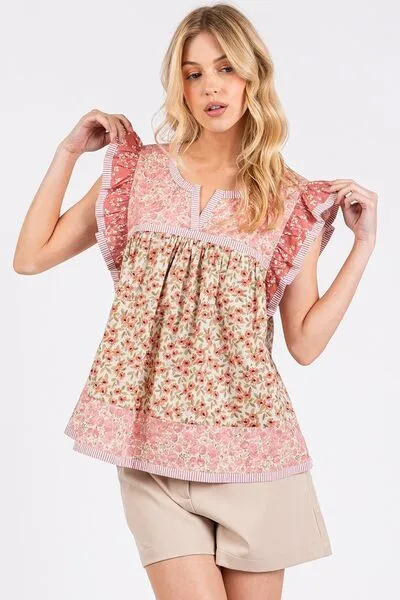 Mittoshop Floral Notched Ruffled Cap Sleeve Blouse sold by Charming Charlie product image thumbnail 2