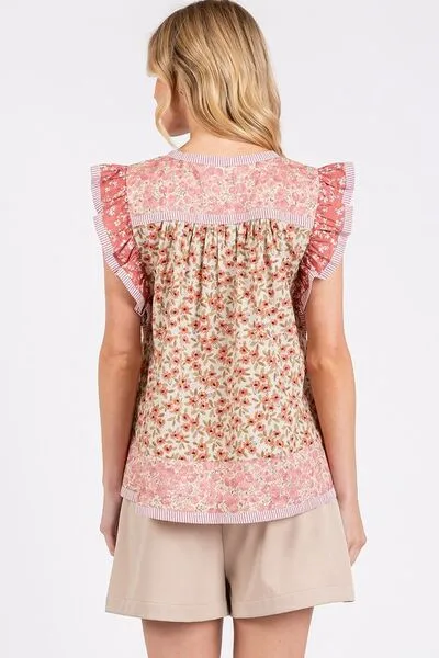 Mittoshop Floral Notched Ruffled Cap Sleeve Blouse sold by Charming Charlie product image thumbnail 5