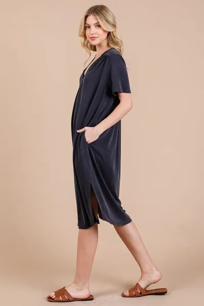 Ces Femme Side Slit Short Sleeve Midi Dress with Pockets sold by Charming Charlie product image thumbnail 2