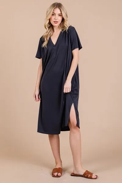 Ces Femme Side Slit Short Sleeve Midi Dress with Pockets sold by Charming Charlie product image thumbnail 4