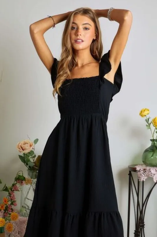 ADORA Smocked Square Neck Ruffled Cap Sleeve Dress sold by Charming Charlie