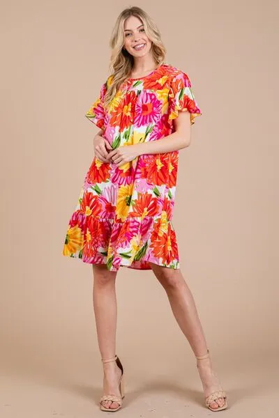 Ces Femme Floral Ruffled Short Sleeve Dress sold by Charming Charlie product image thumbnail 4