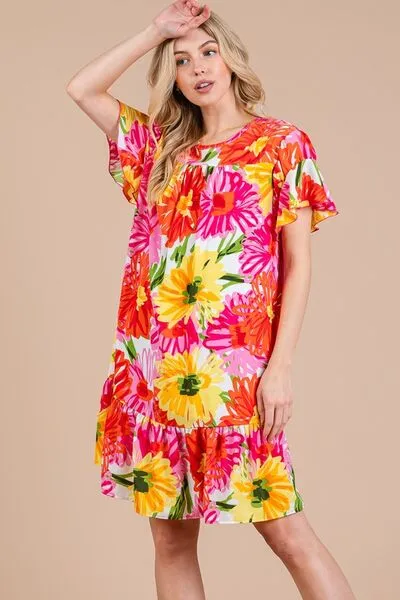 Ces Femme Floral Ruffled Short Sleeve Dress sold by Charming Charlie product image thumbnail 2