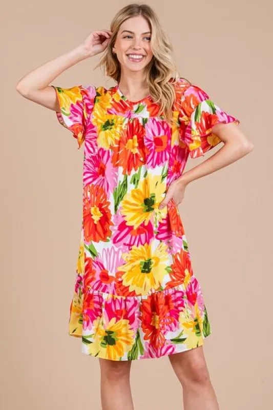 Ces Femme Floral Ruffled Short Sleeve Dress sold by Charming Charlie